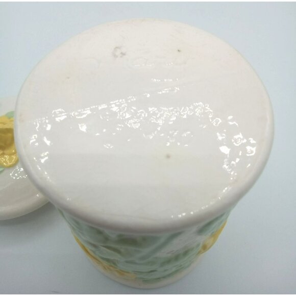 Canister Lid Ceramic Vintage Yellow Roses 5.25" Crazing Midcentury Floral Jar - Picture 11 of 16